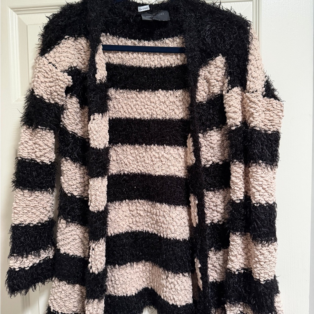 Striped Black and Cream knitted Cardigan